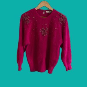 Lira Fuchsia Crew Neck Sweater with Metallic Embellishments Size M*